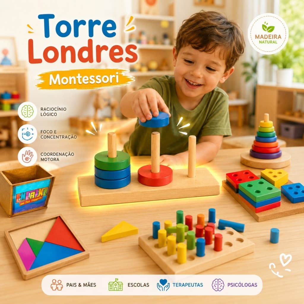 Kit Torre de Londres + Jogos Educativos Madeira e EVA | TEA TDAH Terapia Autista Autismo Montessori