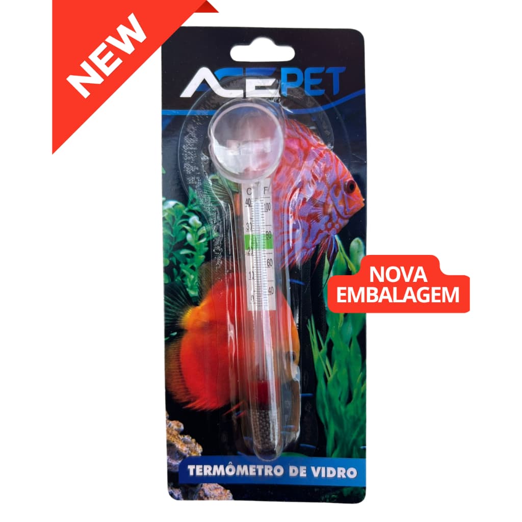 Termometro Vidro Ace Pet Com Ventosa Para Aquários