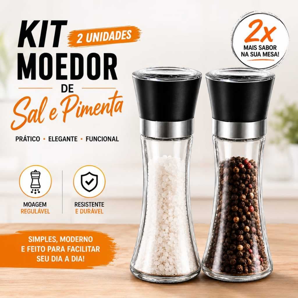 Kit Com 2 Moedor Pimenta Sal Especiarias De Vidro Alta Resistenfia Não Quebra 210 Ml Com Regulador
