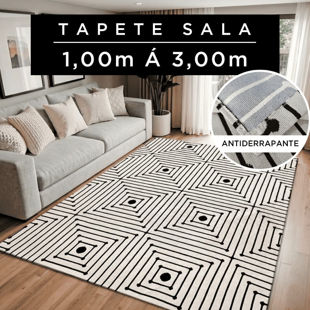 Tapete Sala Antiderrapante Lavável em Máquina Várias Medidas e Cores para Quarto Modelo Domus