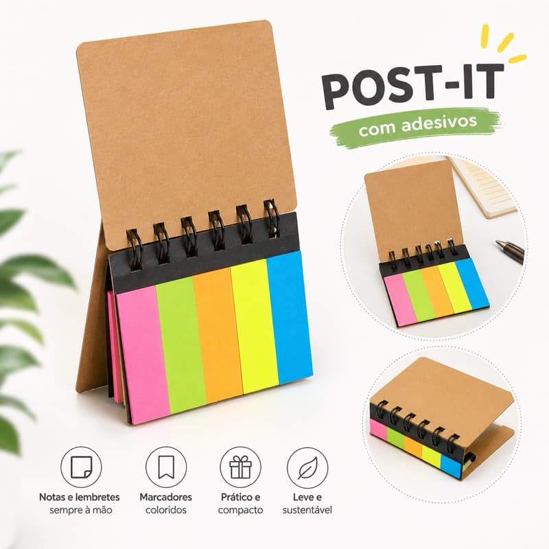 Bloco de Anotações com Post-its Coloridos Autoadesivo - Capa Dura E Espiral Na Bolsa Mochila Escolar