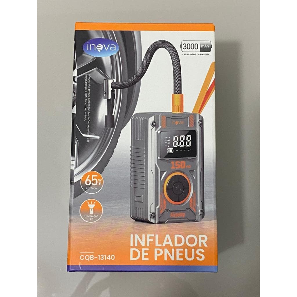 INFLADOR INOVA DE PNEUS RECARREGA 65W RÁPIDO COMPACTO USB POWER BANK.
