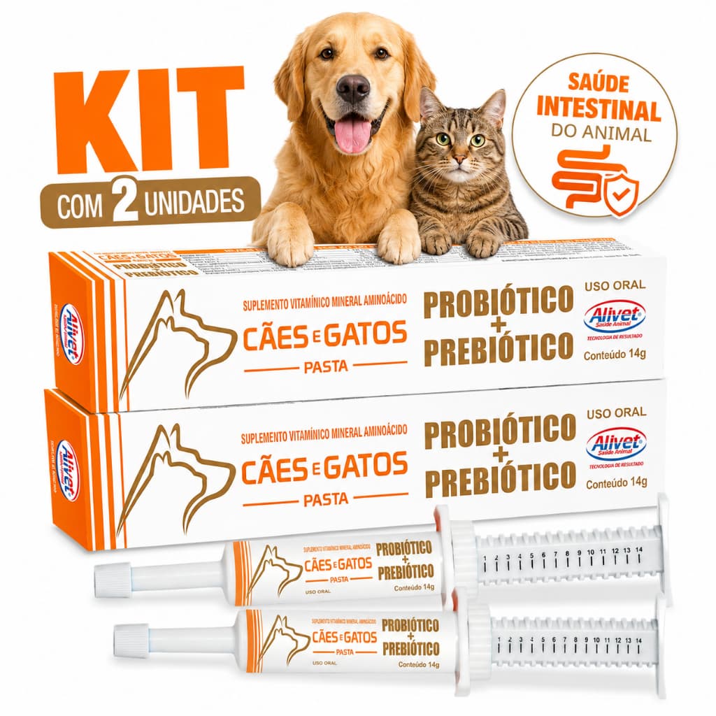 Kit 2 Probiótico Prebiótico Cães e Gatos Diarréia Saude Intestinal Intestino