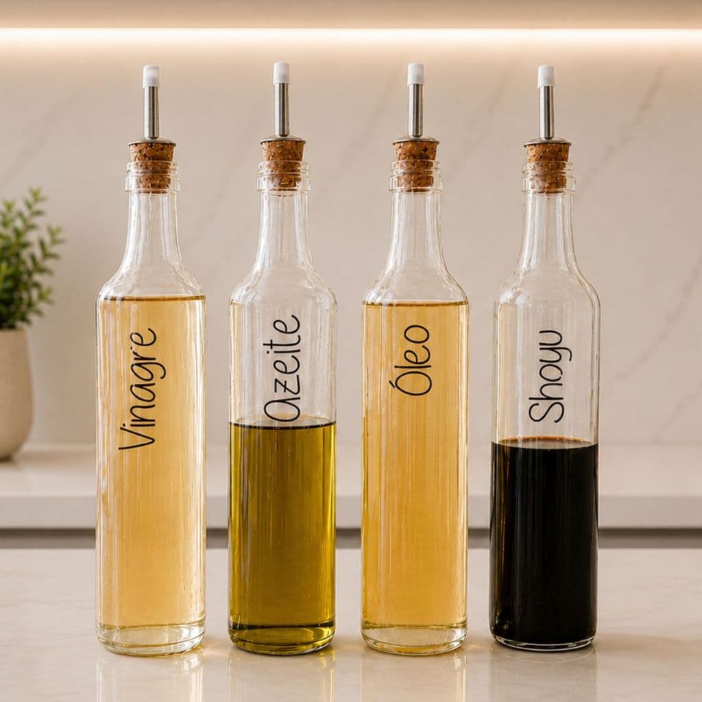 Galheteiros de Vidro 500ml | Bico Dosador Cortiça |  Vinagre | Azeite | Shoyo | Óleo