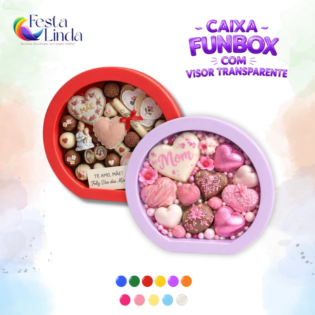 Caixa Fun Box com Visor Transparente | Ideal para Personalizar Lembrancinhas e Doces