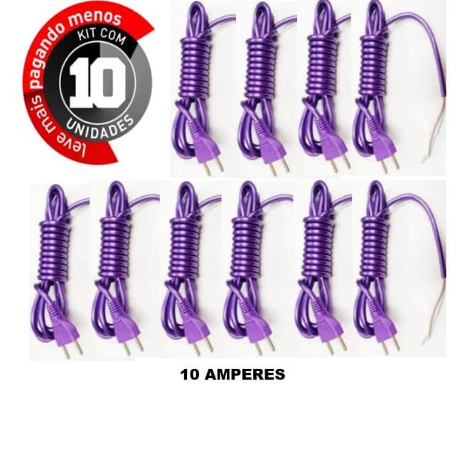 Kit 10 Cabos De Energia 3M 2x1,00mm²-10A -Roxo