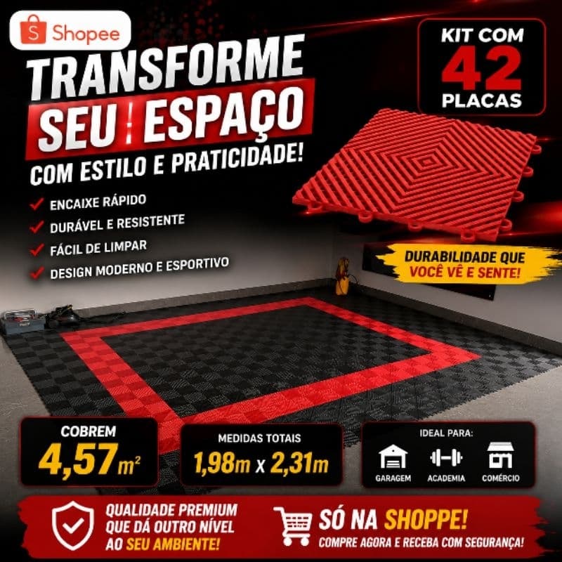 kit 42 un (4,57m²) piso automotivo garagem detail modular estética vestiário sauna