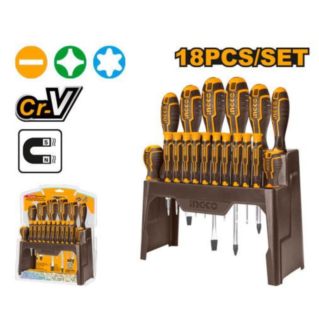 Kit de Ferramentas INGCO 18 Peças, Chaves de Fenda, Philips e Chaves de Precisão (HKSD1828)