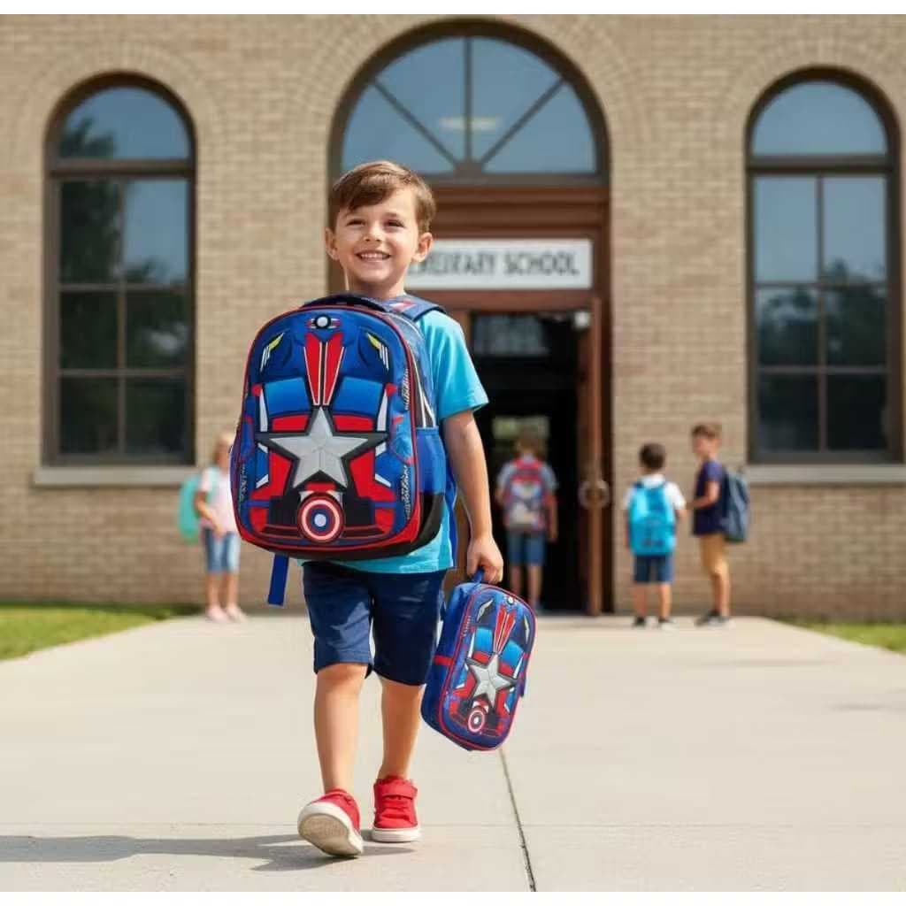 KIT MOCHILA + LANCHEIRA CAPITAO AMERICA 3D ALTO RELEVO PARA MENINOS