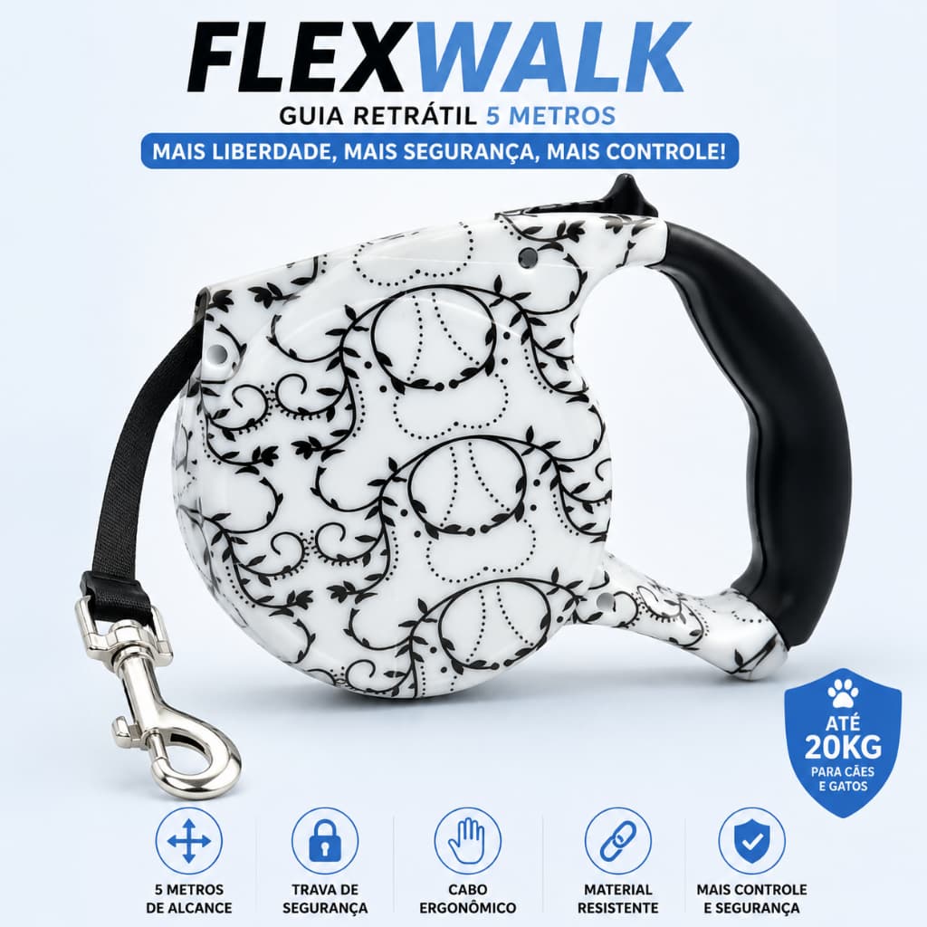 Guia Retrátil para Passeio de Cachorro - Liberdade e Controle- 5mts