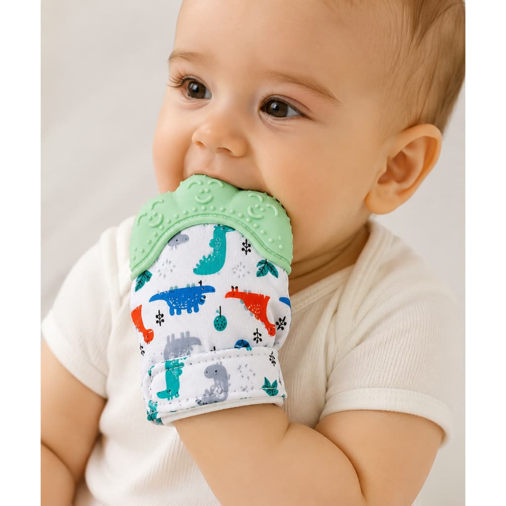 Luva Mordedor Bebê Dinossauro Silicone BPA Free  Alivio Dentição