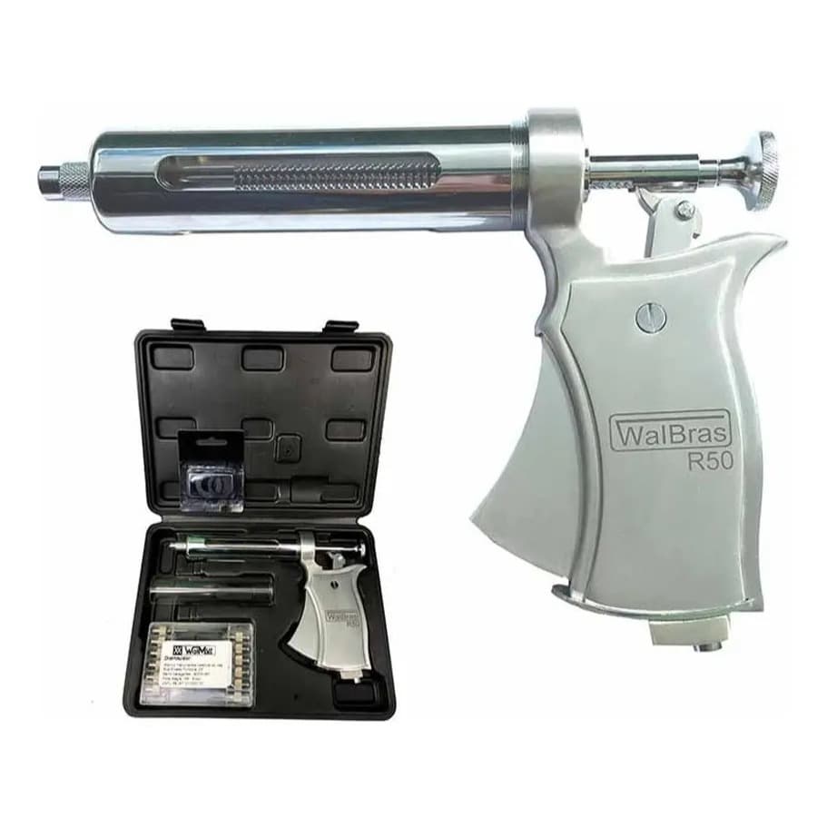 Vacinador tipo Seringa Veterinária Automática Walmur R50 p/ Gado Cavalo Suínos c/ regulagem de doses