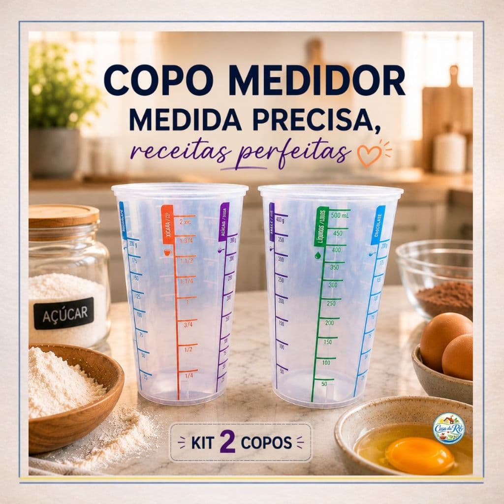 Kit 2 Copos Medidor Dosador Plástico Transparente Graduado 500 ml para Receitas Cozinha Culinária