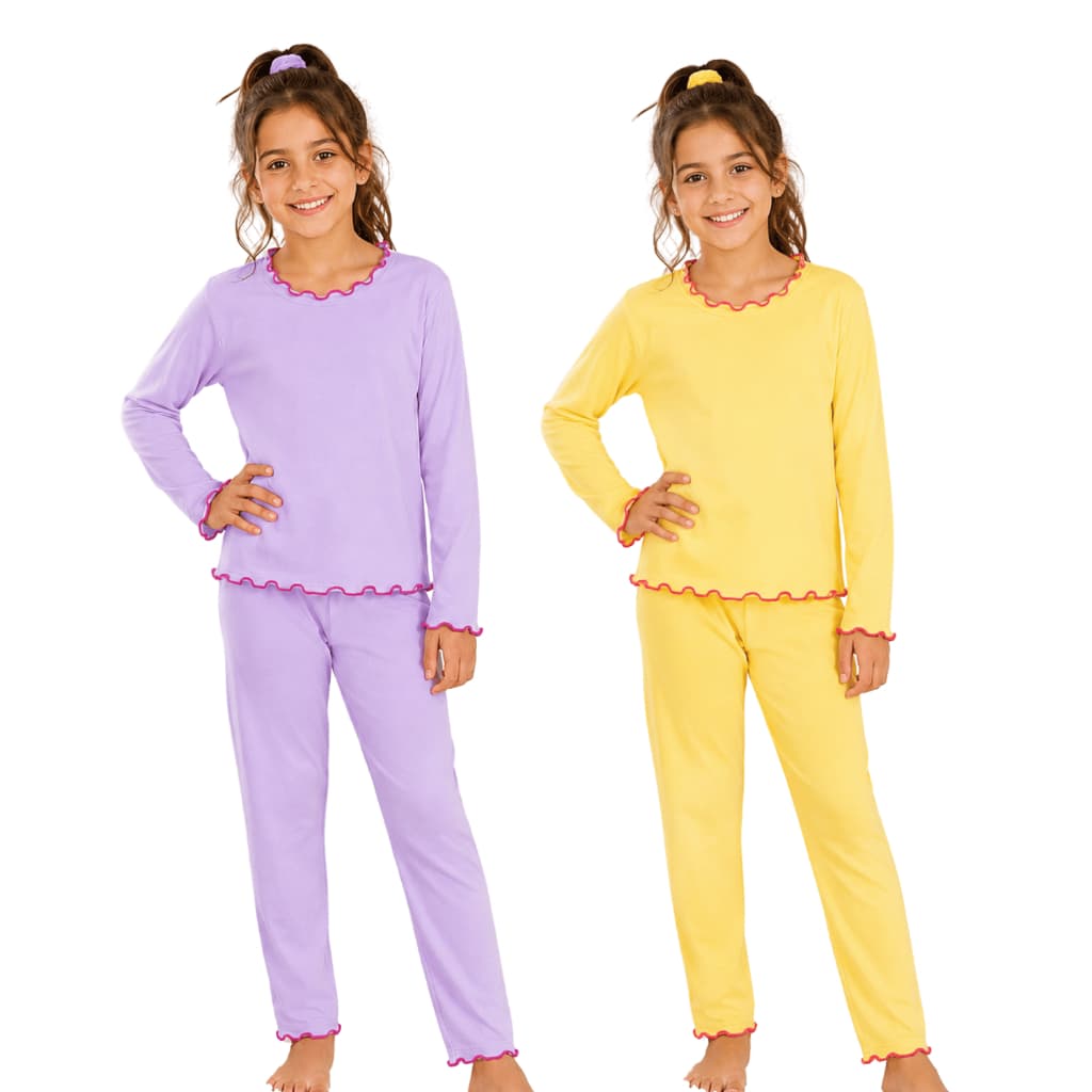 Pijama Infantil Menina Manga Longa Ribana Algodão Com Elastano Conjunto Inverno Confortável