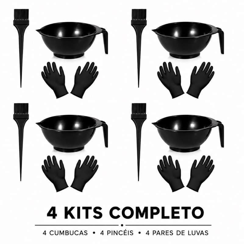 KIT Tigela para Pintura- Cumbuca Pincel Luvas- 4 unidades de cada