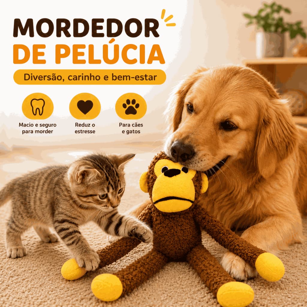 Brinquedo Mordedor para Cães e Gatos Macaco de Pelúcia Com Apito  Macio Antistress Interativo