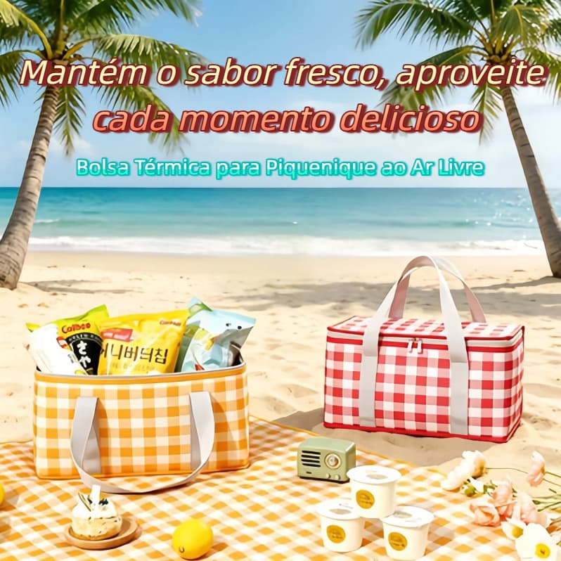 Bolsa Térmica 12L Portátil Cooler, Cesta Dobrável com Alumínio Reforçado para Piquenique e Camping