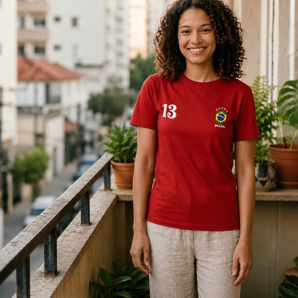 Camiseta "Brasil 13" Homem Mulher Masculino Feminino  Edição Copa do Mundo Unissex em Algodão Estampa Premium Promoção