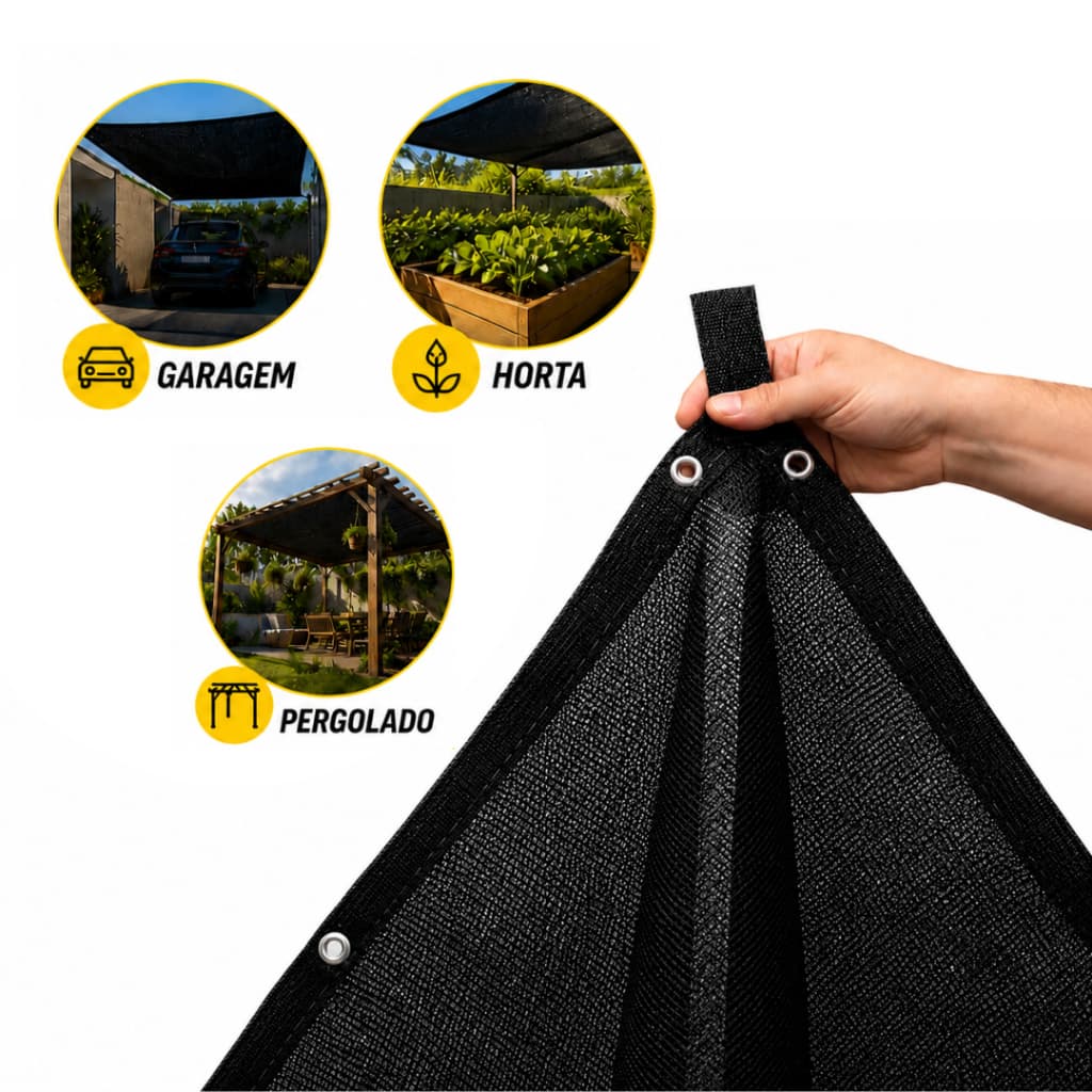 Tela de Sombreamento 80% Preto 1x1 Bainha + Ilhós