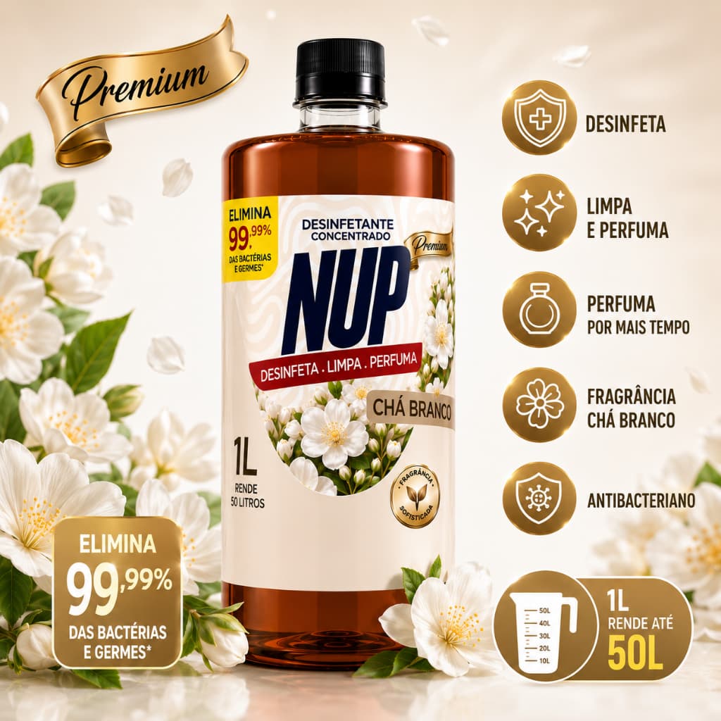 Limpador Perfumado Concentrado Nup Premium Cha Branco 1L Rende Ate 50L