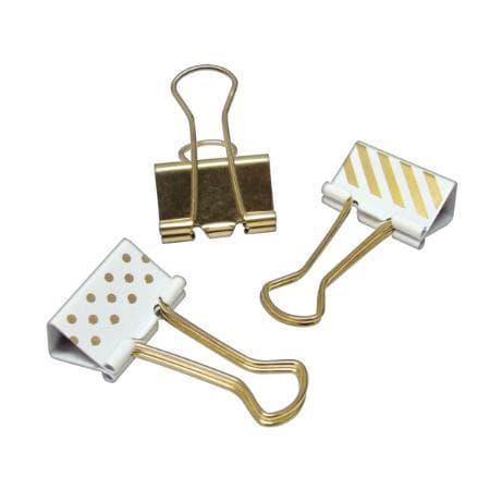 PRENDEDOR DE PAPEL BINDER 25mm BRANCO E DOURADO - C/10 UNIDADES - TILIBRA