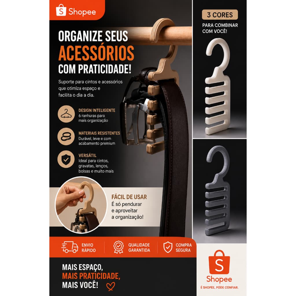 Cabide Para Cintos - Organizador de Closet - Organizador de Acessórios