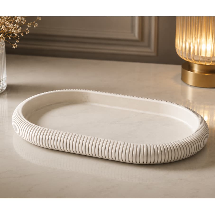 Bandeja Decorativa Moderna Oval Canelada Porta Objetos Organizadora de Joias Perfumes Banheiro