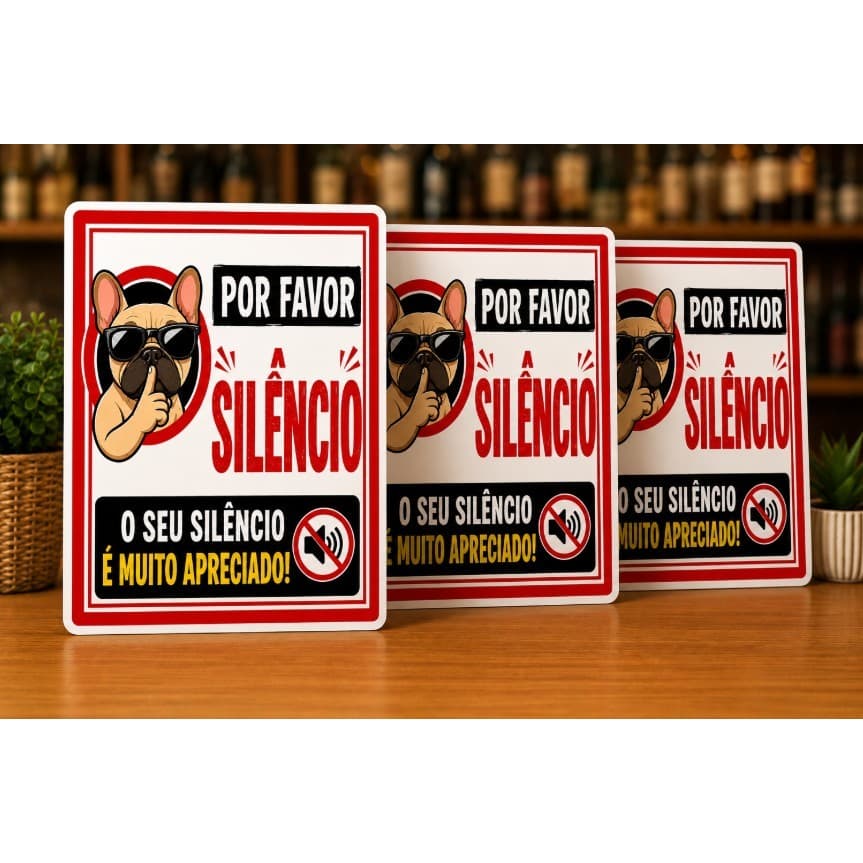 Kit 3 Placas Favor Manter o Silêncio Sinalização de Silêncio