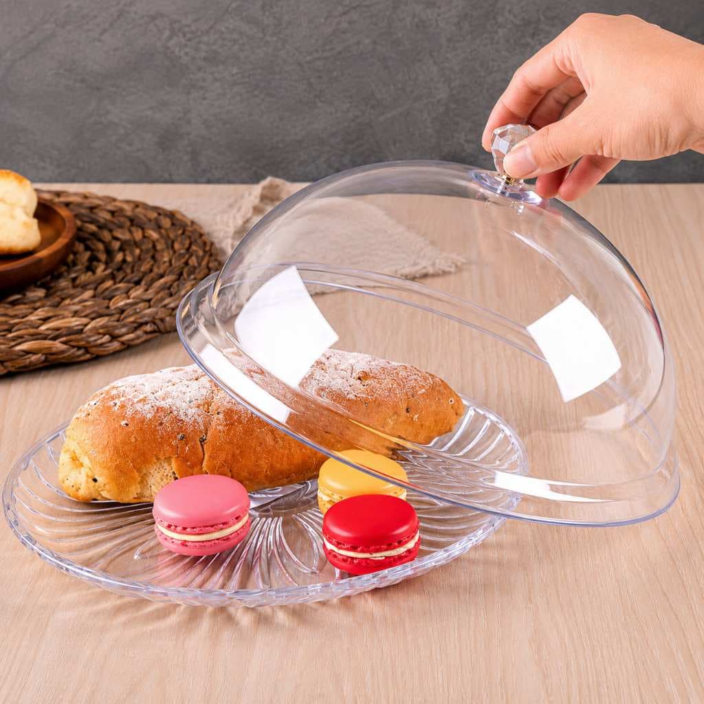 Protetor De Alimentos Redondo Transparente 25x25cm Para Bolos Frutas Pães