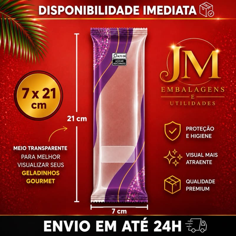 Embalagem higiênica para geladinho gourmet 7x 21 dindin gourmet sacolé chup chup - 240 unidades
