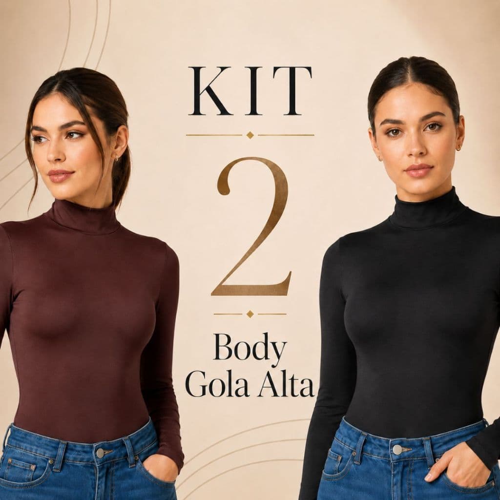 Kit 2 / 1 Body Feminino Gola Alta Cacharrel Suplex Premium Manga Longa Segunda Pele Inverno Elegante