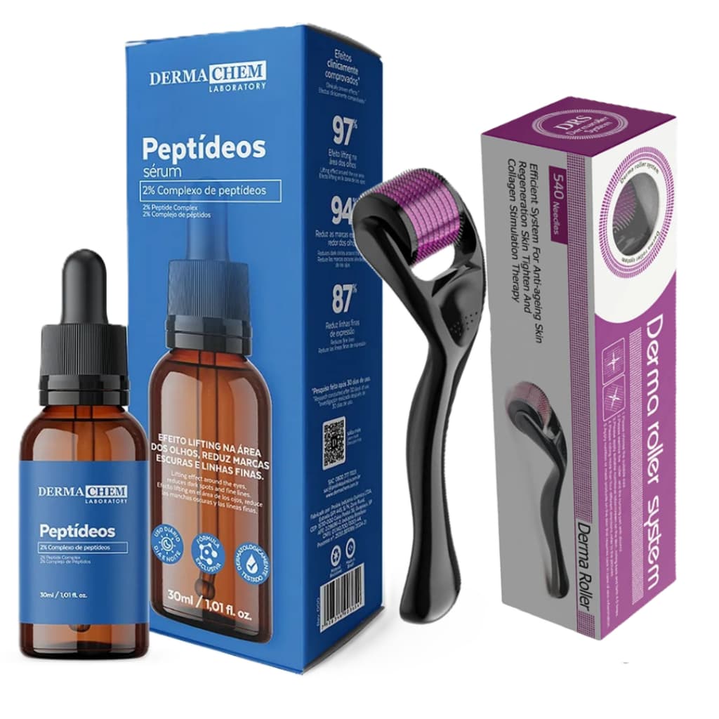 Kit Sérum Anti Idade Peptídeos Dermaroller Tratamento para Rugas  Firmeza Facial Linhas de Expressão