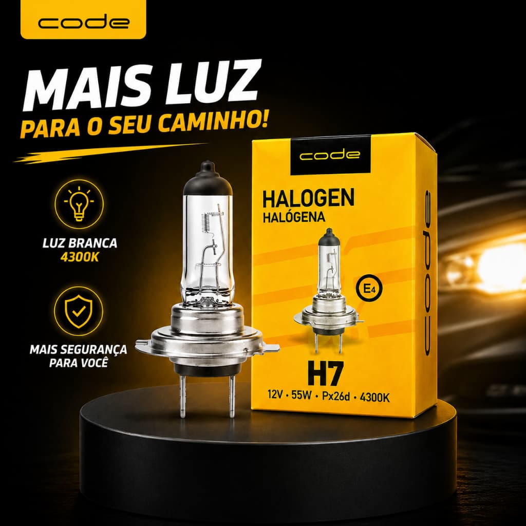 Kit 2 Lâmpadas H7 Halógena Code 12V 55W 4300K Farol Automotivo