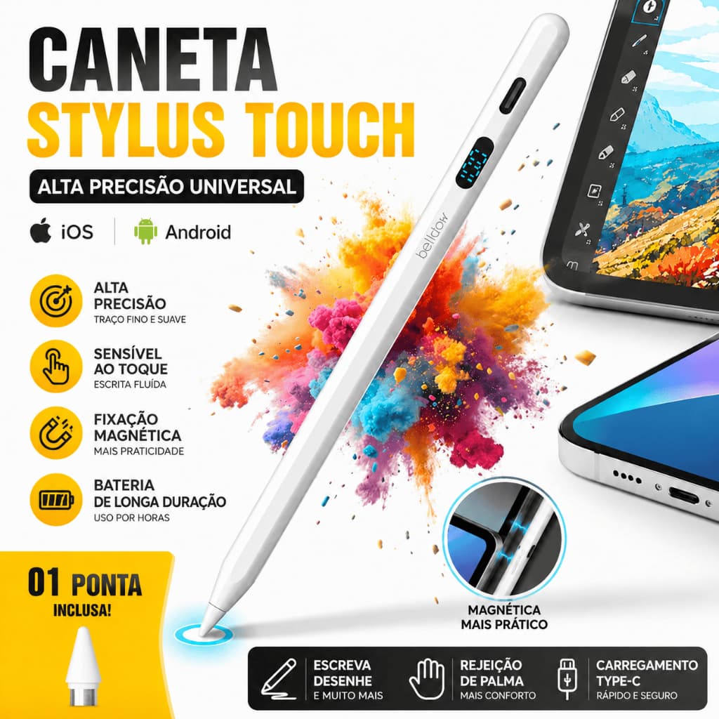 🖊️ Caneta Touch Universal iOS Android Stylus Recarregável Alta Precisão para Tablet e Celular