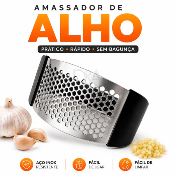 Espremedor De Alho Inox Premium Fácil E Prático Triturador Amassador Manual