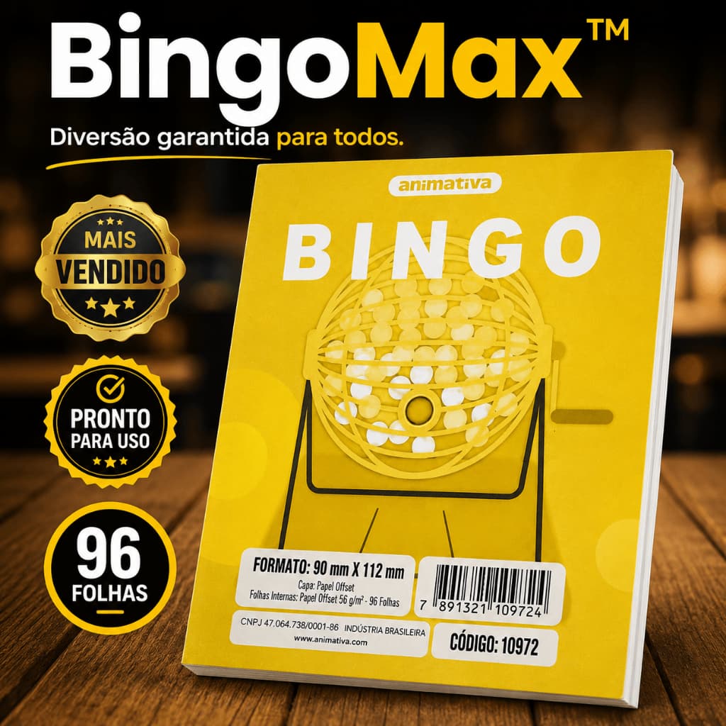 Cartela de Bingo 96 Folhas Amarela Jogo Festa Evento Escola Igreja Sorteio