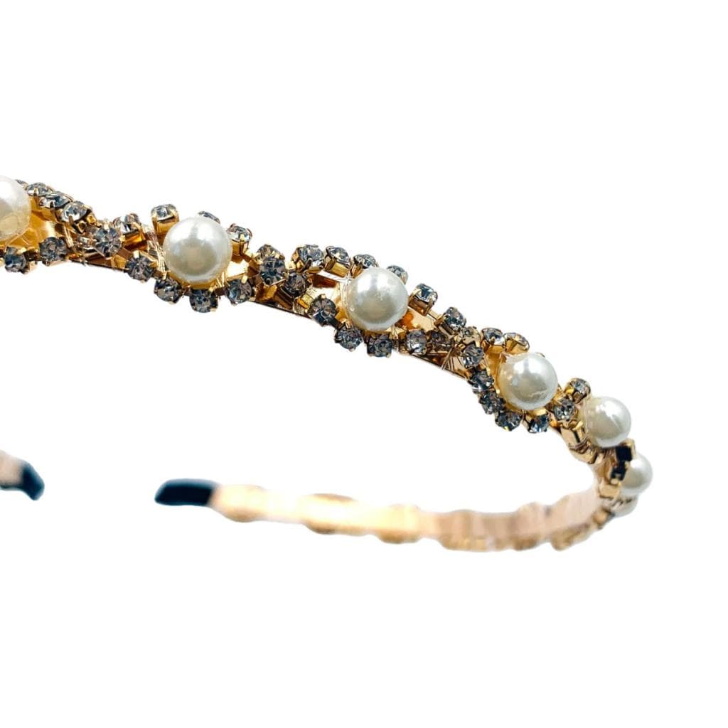 Tiara Cabelo Arco Fino Strass Perola Pedraria Festa
