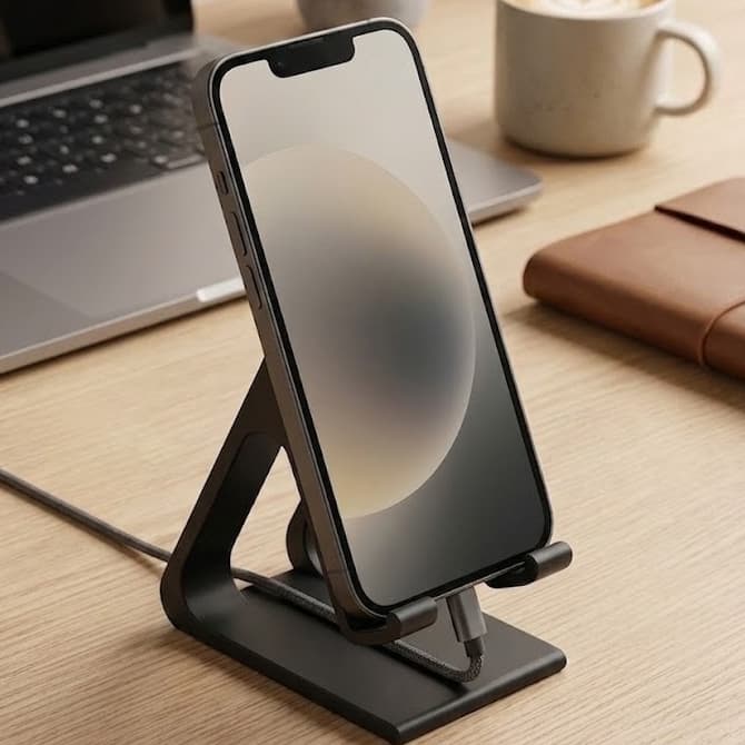 Suporte Celular Mesa Premium Minimalista Com Passagem Cabo Carregador Universal Home Office
