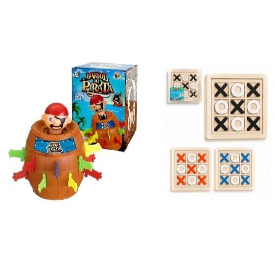 KIT 2 JOGOS(PIRATA NO BARRIL+JOGO DA VELHA)DIVERTIDO E INTERATIVO
