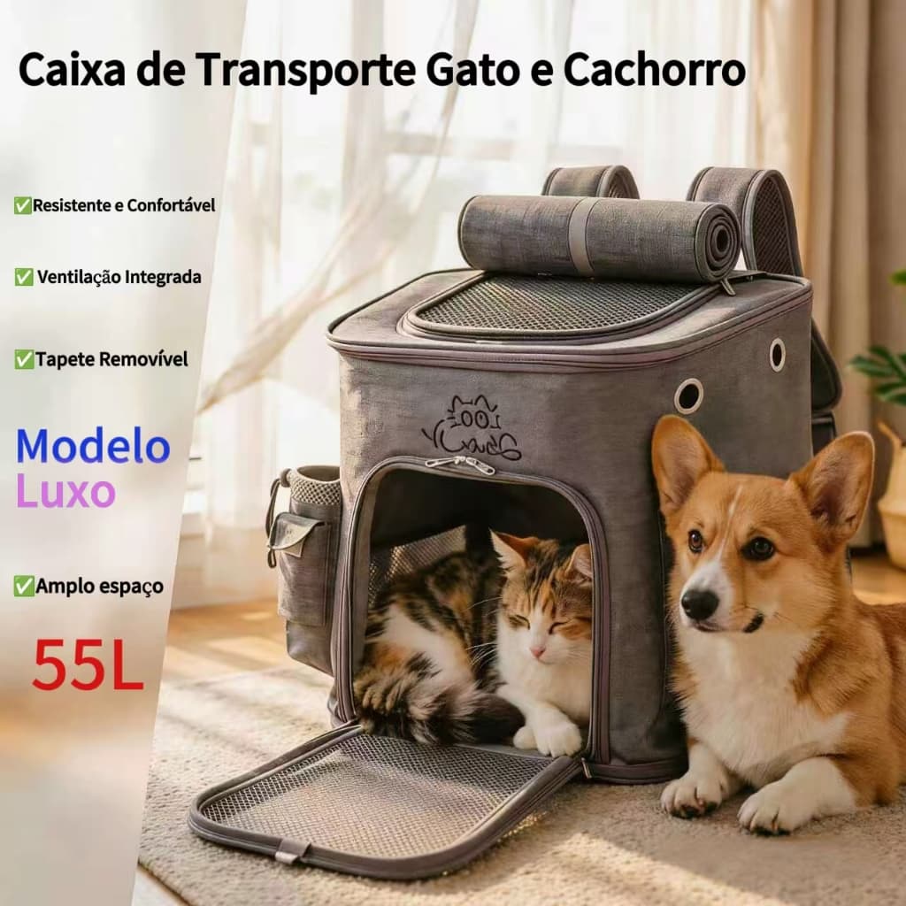Mochila Pet | Caixa de Transporte Gato e Cachorro, Para Cães Pequenos, Capacidade 55L, Boa Ventilação