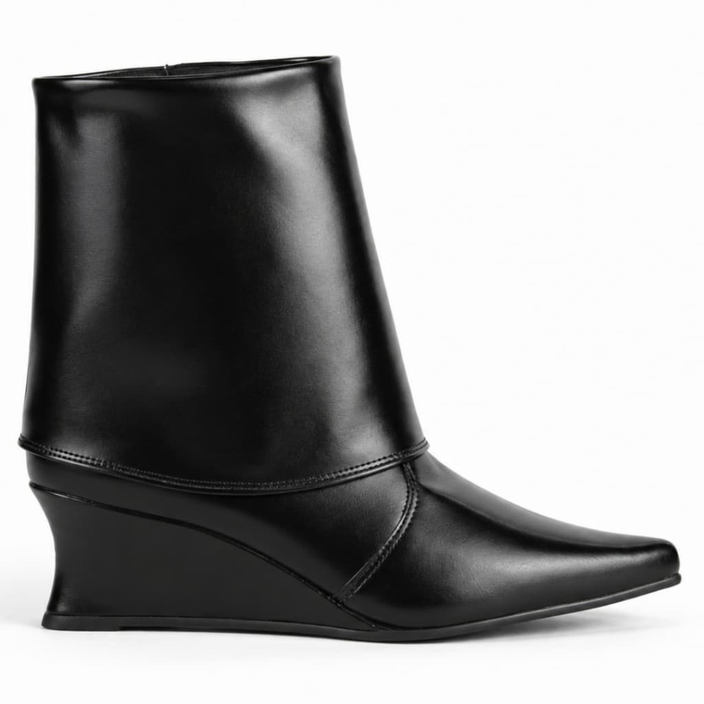 Bota Feminina Cano Curto Capa Bico Fino Salto Anabela