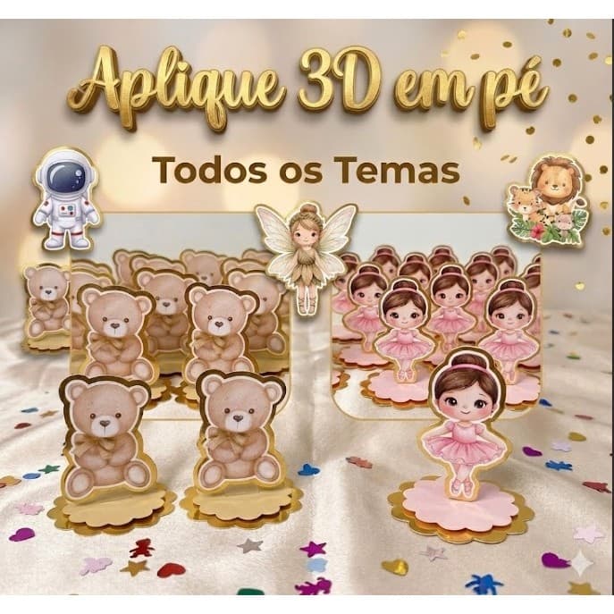 Apliques Temáticos 3D (Camadas) em Pé Personalizado- Todos os temas