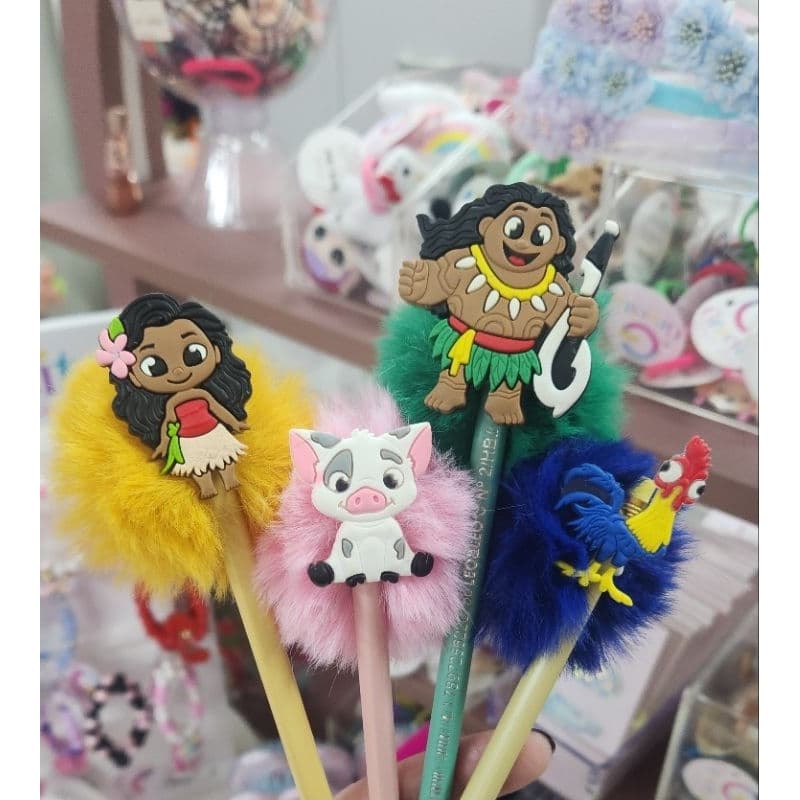 Lápis com pompom Moana 4 unidades