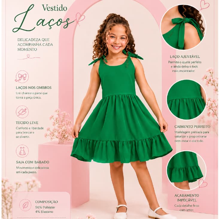 Vestido infantil Casual Festa Sedinha  Lisos e Florais de Alta Qualidade Premium