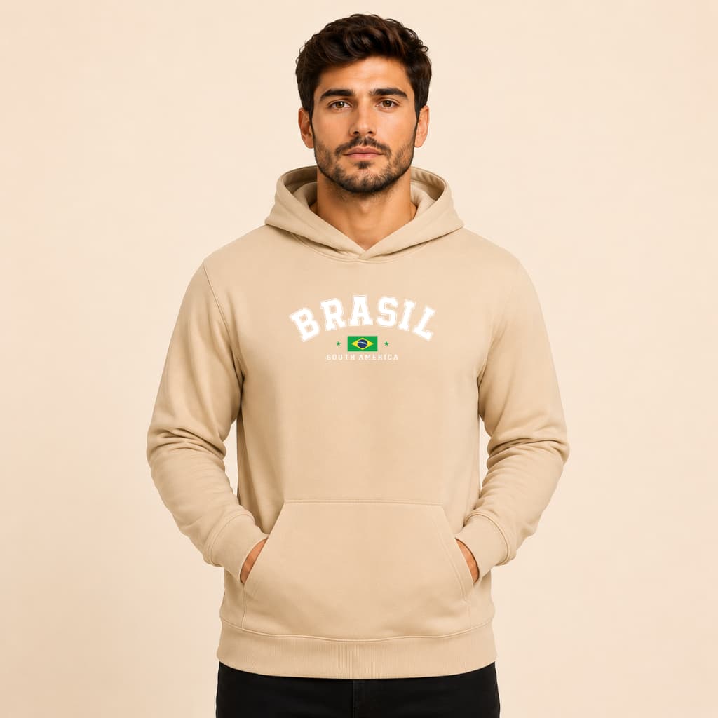 Moletom Canguru Estampado Brasil Estiloso Blusa De Frio Promoção