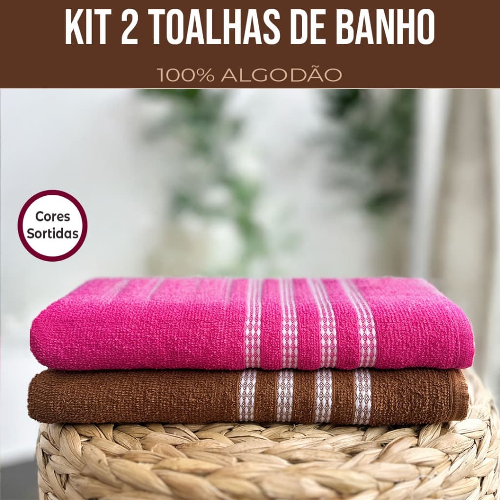 Kit 2 Toalha De Banho Nina 100% Algodão Macia Absorvente 1.20x60cm Jogo Toalhas Banho
