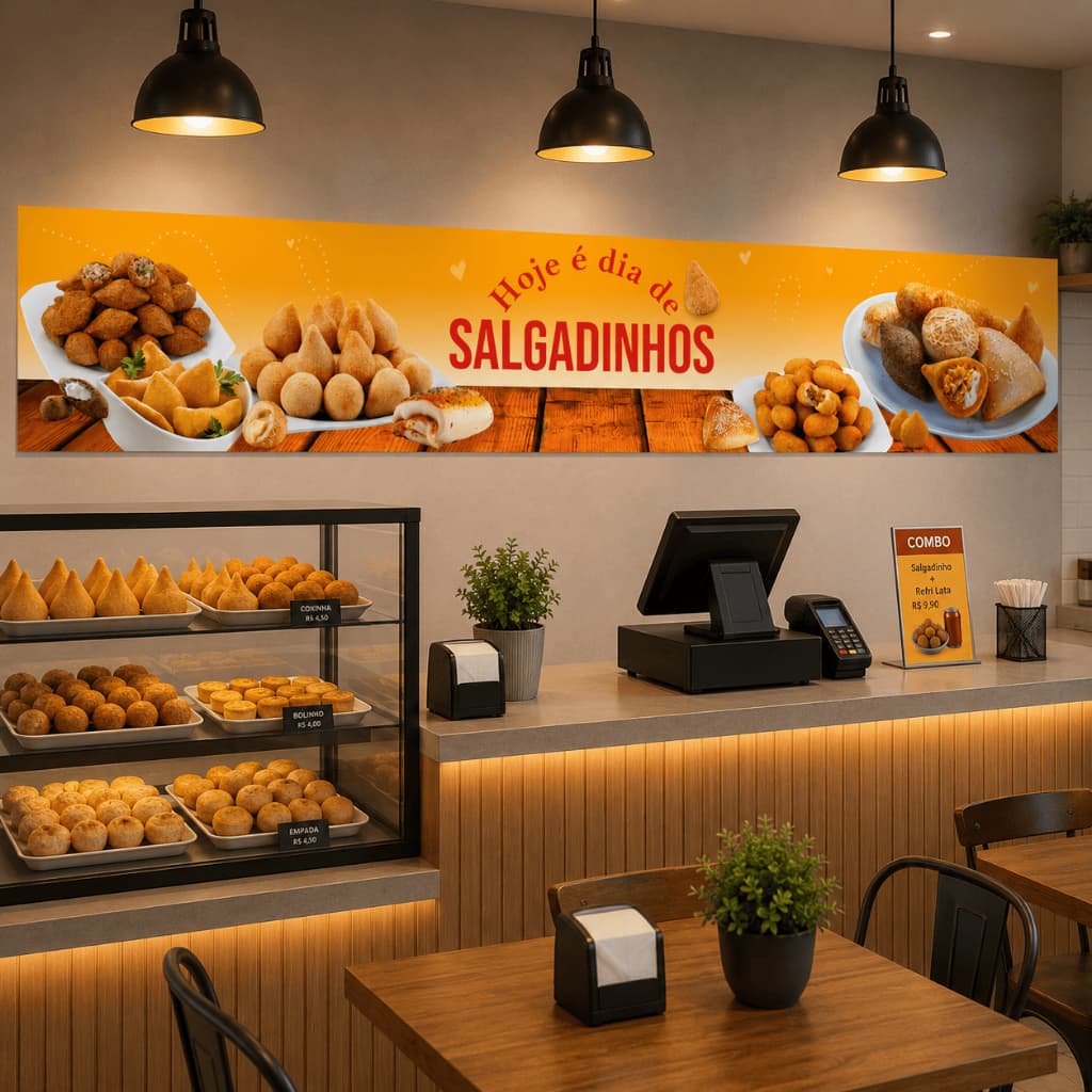 papel de parede salgados lanchonete pastelaria coxinha adesivo painel comercial
