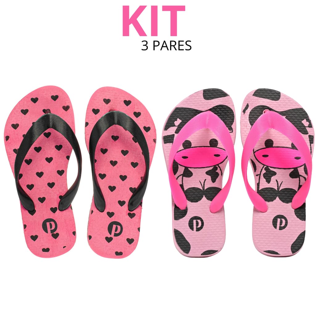 Kit Chinelo Menina Estampado Infantil Flexível Macio