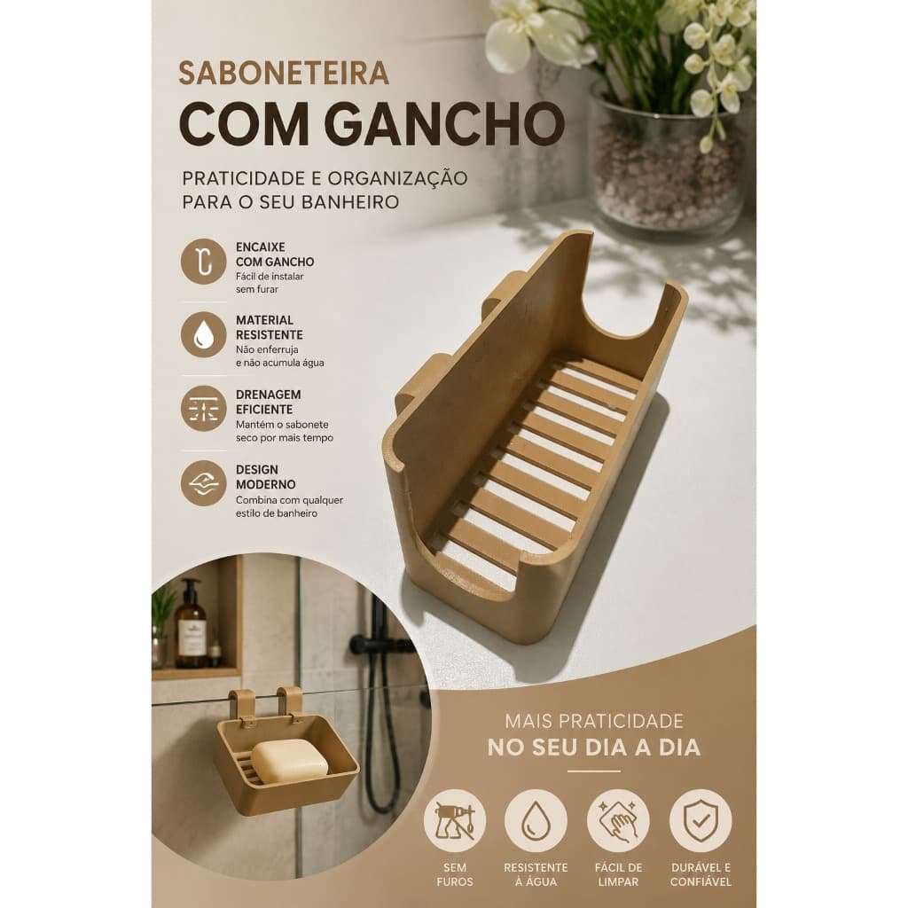 Saboneteira com Gancho – Praticidade e Organização para seu Banheiro