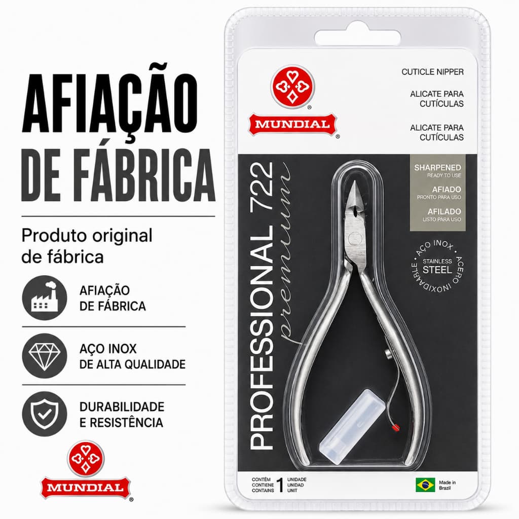 Alicate Unha Cuticula Profissional Mundial 722 Premium Afiado